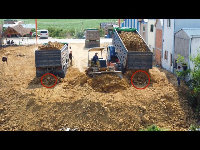 Incredible ending project! Fantastic skill Dozer D20P push stone,soil & 20T&5T dump truck delivery