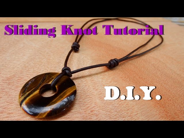 How to make a sliding knot necklace leather cord with donut tiger eye stone handmade