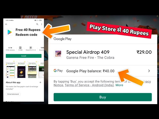 How to Get Free 40 Rupees Google Play Redeem Code From Google Play Store - Garena
