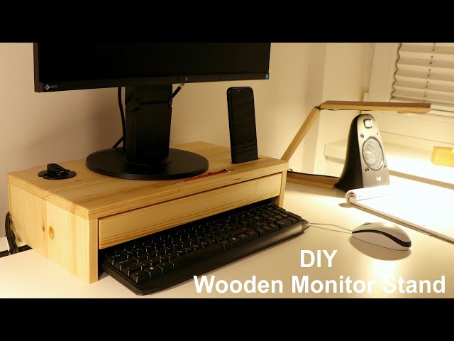 Wooden Monitor Stand with Drawer and USB Charger - DIY