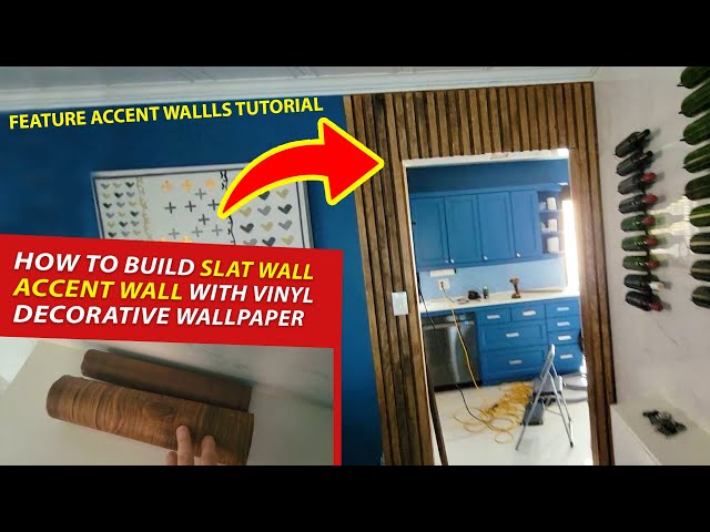 How to Build Accent Wall on a Budget in one day! DYI Slatted Wall Wood Grain Wallpaper Review