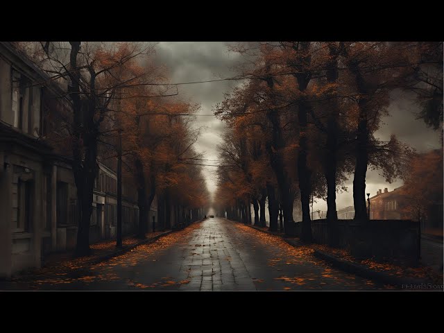 1 Hour ASMR Music | Autumn Street Dark Ambience | With Rain Sounds