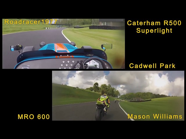 Caterham superlight vs 600cc race bike round Cadwell Park