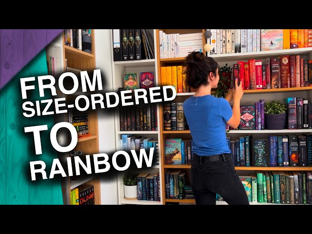 2022 BOOKSHELF REORGANIZATION 🤯 | watch me reorganize my shelves to rainbow