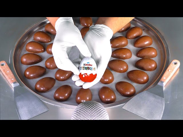 ASMR - Massive Kinder Surprise Egg Ice Cream Rolls | oddly satisfying Video with Chocolate Eggs Food