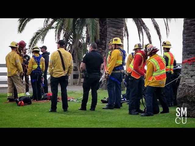 POLICE OFFICERS AND FIREFIGHTERS HELP WOMAN ON CLIFF IN PALISADES PARK