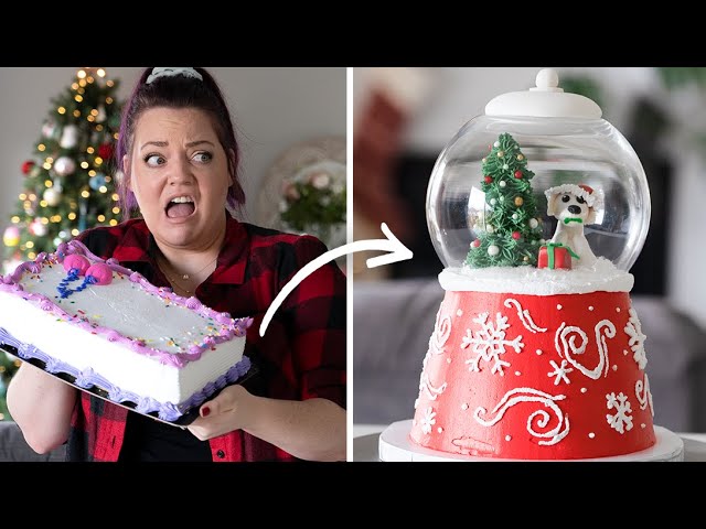 Turning a $20 Grocery Store Cake into a SNOWGLOBE CAKE!