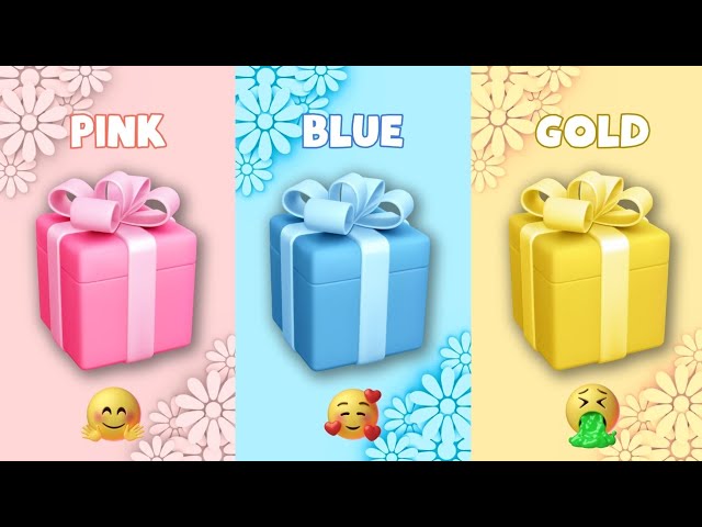 🔥Choose your gift 🤩💝🤮, 3 gift box challenge, PINK BLUE GOLD #giftboxchallenge #gift