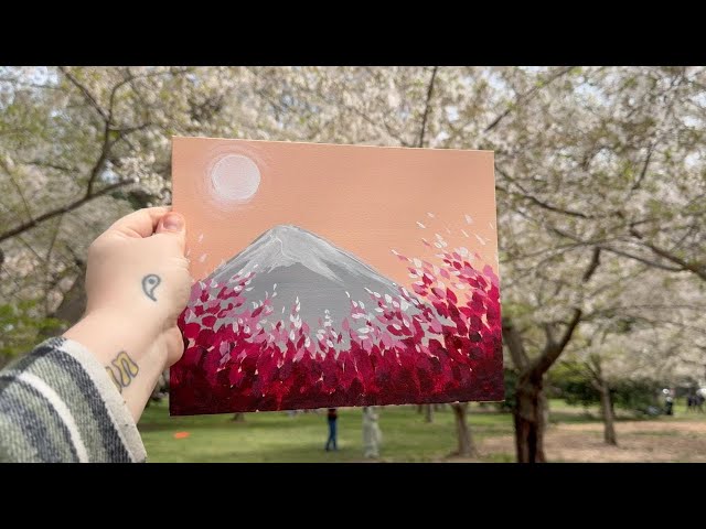 Mt. Fuji & Cherry Blossoms: Acrylic Tutorial for Beginners