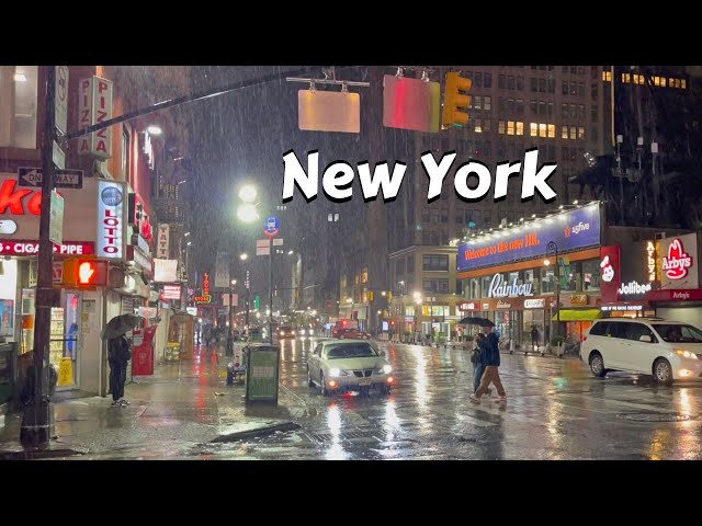 Relaxing Night Walk 5th Avenue NYC - Manhattan Rain Sounds For Sleeping ASMR 4k Video