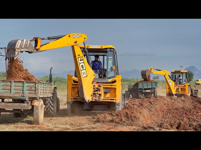JCB 3DX Loading Red Sand in Mahindra 575 | New Holland 4710 | Sonalika 750 | Swaraj 742 Tractor