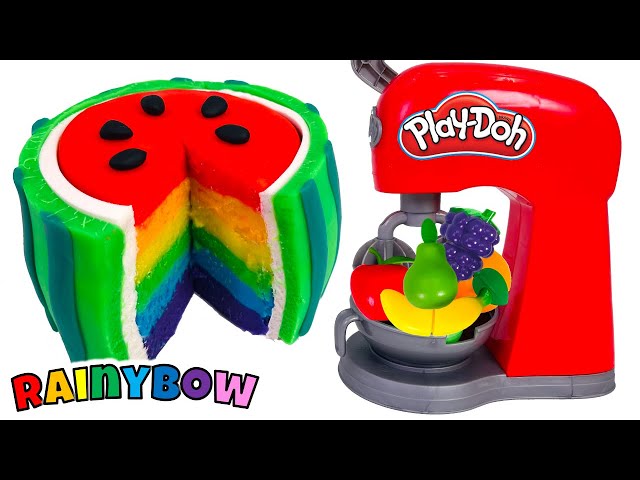 Create a Play Doh Cocomelon Rainbow Cake | Learn Fruits and Colors in a Toy Kitchen