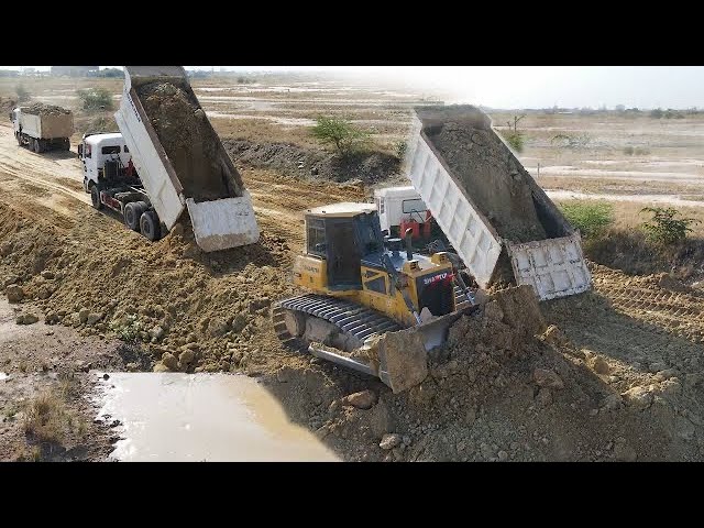 Update Best Building Road Project ! SHANTUI DH7C2 Process Constructed with Dump Trucks SHAMAN
