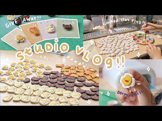 Studio Vlog ☀️ Clay Pin GIVEAWAY!! Make new pins with me 🌟