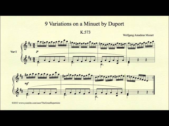 Mozart, 9 Variations on a Minuet by Duport, K 573, Var I