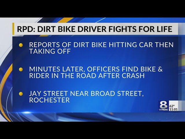 Dirt bike driver seriously injured after hitting car, crashing into building on Jay Street in Roches