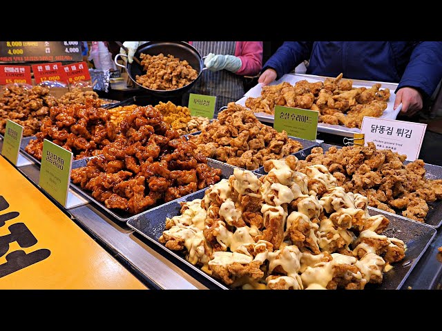 Korean traditional market street food! Chicken, Dakgangjung - TOP 4 / Korean Street food