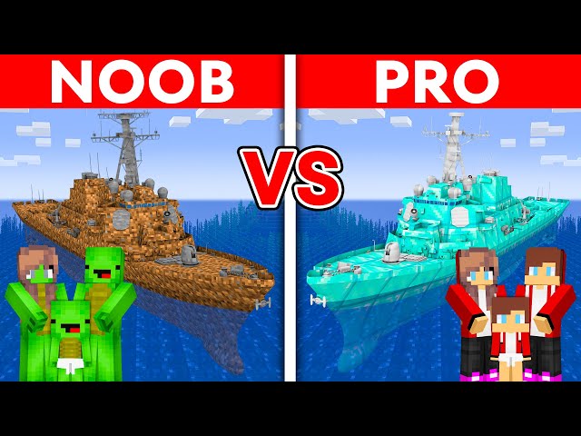 MIKEY vs JJ Family: NOOB vs PRO: MODERN WARSHIP Build Challenge in Minecraft
