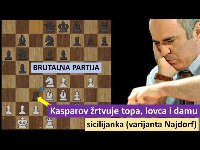 Kasparov žrtvuje topa, lovca i damu - brutalna partija - sicilijanska odbrana (varijanta Najdorf)