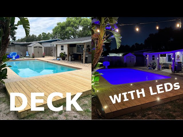 How to Build a Floating Deck with Recessed LED Lights - DIY || Expanding Our Pool Deck