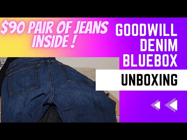 I can't believe it! $90 pair of jeans inside! Watch me unbox 24 pieces from Goodwill Denim Bluebox!