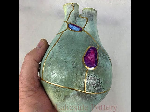 Anatomical Ceramic Heart Kintsugi Bud Vase Made to Order with Gemstones - Kintsugi Art