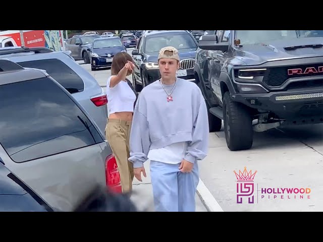 Justin Bieber and Hailey Bieber leaving White Shark in West Hollywood