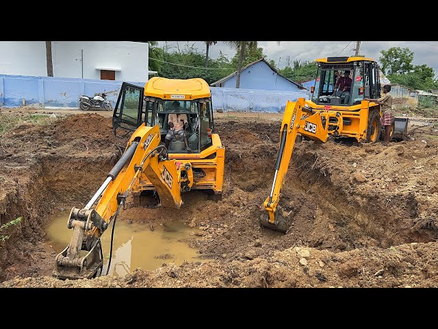 JCB 3DX Plus and Xtra Breaker Dig New Water Tank Foundation Working together in Village | Jcb video