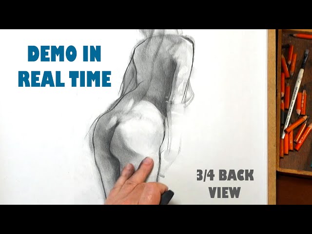 Figure Drawing Demo w/ reference. 3/4 Back Pose