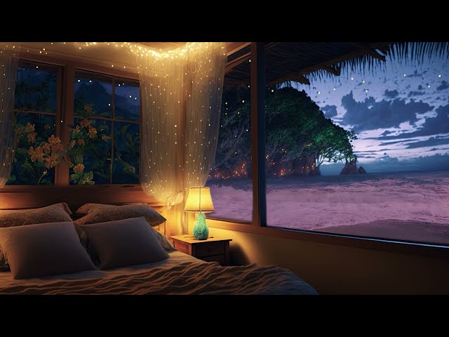 Cozy Beach Bedroom 🎧 Relaxing Waves, Tropical Beach, Hawaii Beach