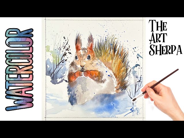 How to Draw a Red Squirrel in Snow 🌟🎨 How to paint Watercolor  for beginners: Paint Night at Home