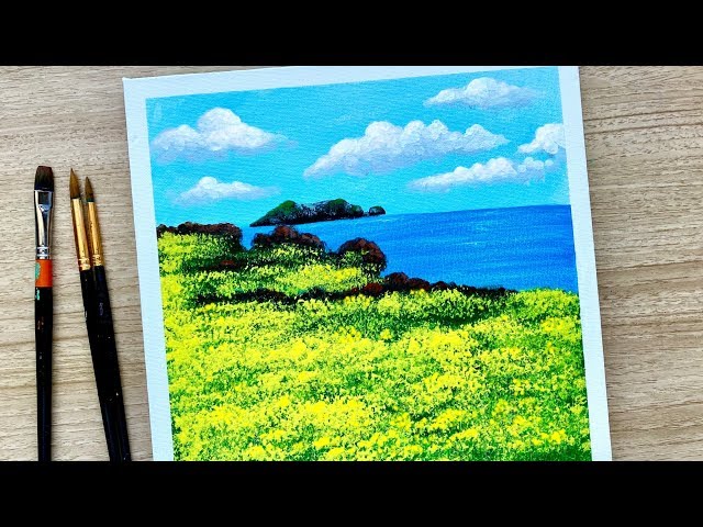 The yellow rape flowers are in bloom / Acrylic painting / Daily Challenge #82
