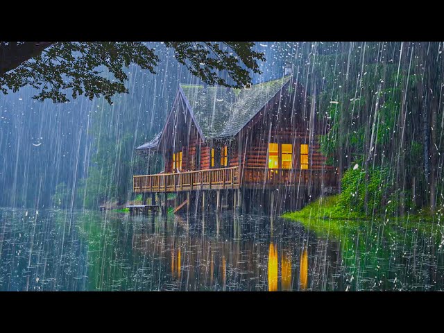 Relaxing Rain for Deep Sleep - Heavy Rain, Strong Wind on the Roof in the Foggy Forest at Night