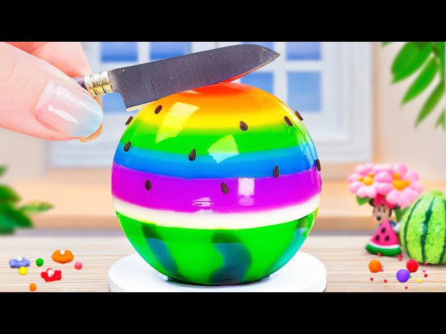 RAINBOW WATERMELON JELLY 🍉 How To Make Miniature Cake US Fruit 🌈 Buttercream Cake Decoration Recipe