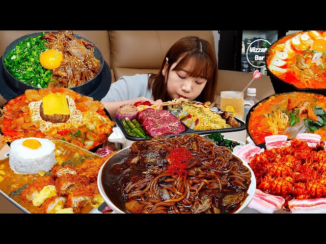 Sub)Real Mukbang- All the delicious food in the world🔥 Spicy Noodles,Chicken,Steak,Pasta🍱 KOREANFOOD