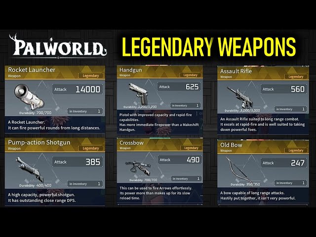 Palworld: All Legendary Weapons Locations (Rocket Launcher, Handgun, Shotgun, Rifle, Crossbow, Bow)