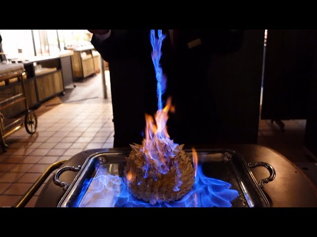Shocking night dessert buffet with huge blue flaming ●● at Kobe Kitano Hotel "Iglec"