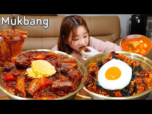 Sub)Real Mukbang 🔥Spicy Braised Ribs 🍖 Noodles, Fried Rice 🥘 ASMR KOREAN FOOD