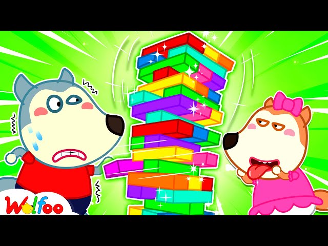 Wolfoo Pretend Play with Giant Colored Jenga Toy Blocks and Learn to Be Patient | Wolfoo Channel