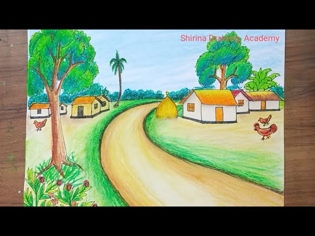 How to Draw  Easy Beautiful Landscape Village Scenery Drawing  || Scenery  Drawing  || art video