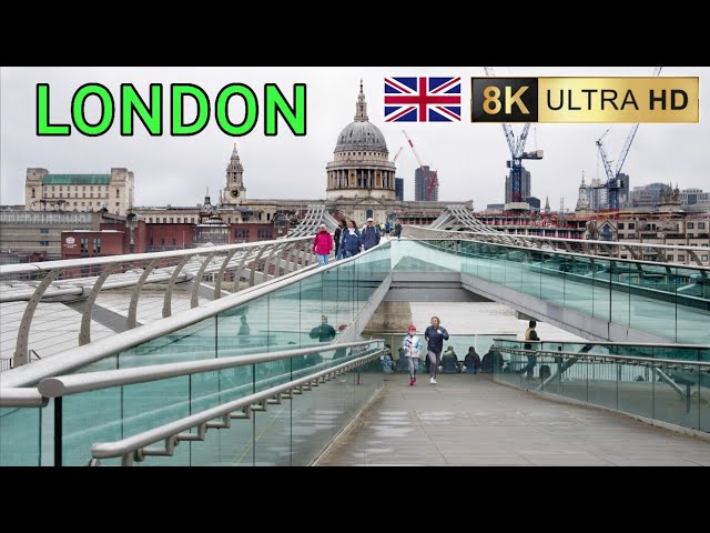 London Walk: Millennium Bridge & St. Paul's Cathedral Early Morning  8K60p
