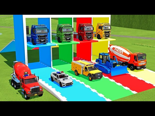 TRANSPORTING CARS, FIRE TRUCK, POLICE CARS, AMBULANCE OF COLORS! WITH TRUCKS! - FS 22 KN GAME #00101