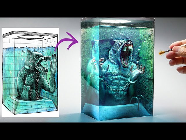 How to make WEREWOLF trapped in water diorama