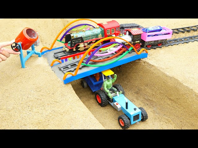 diy tractor making mini Concrete bridge | diy tractor build a Train Bridge | COA Farming