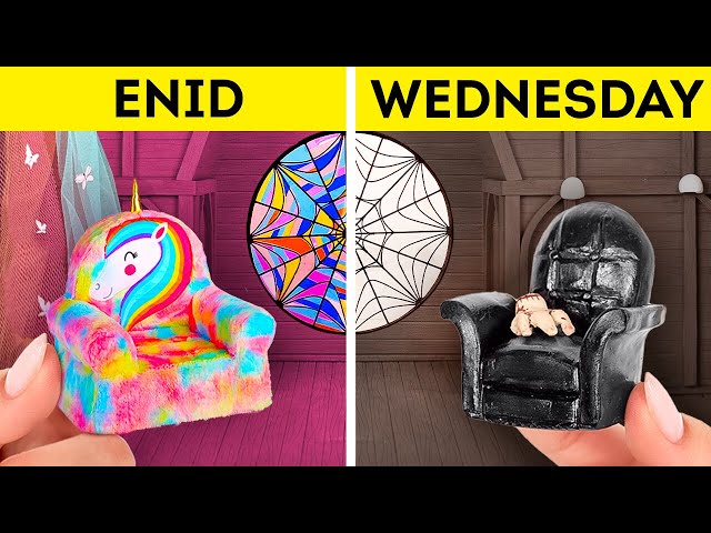 Wednesday And Enid's Iconic Room || Miniature Crafts!🕷️🌈