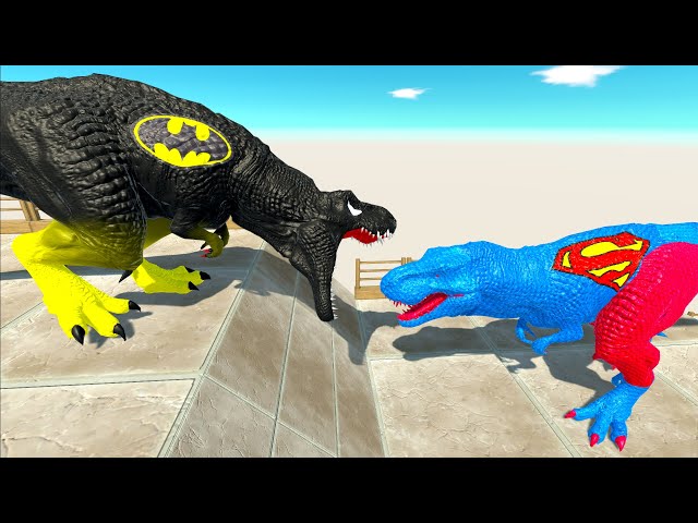 BATMAN T-REX vs SUPERMAN T-REX DEATH FALL - Animal Revolt Battle Simulator