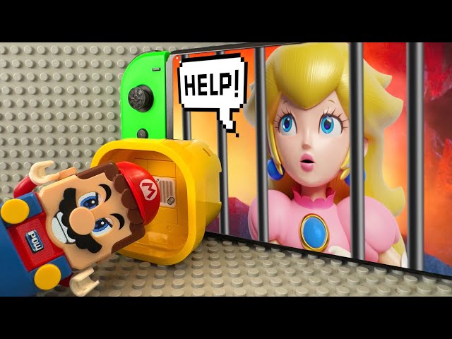 Lego Mario enters the Nintendo Switch to save Princess Peach from Meowser! Super Mario Odyssey Story