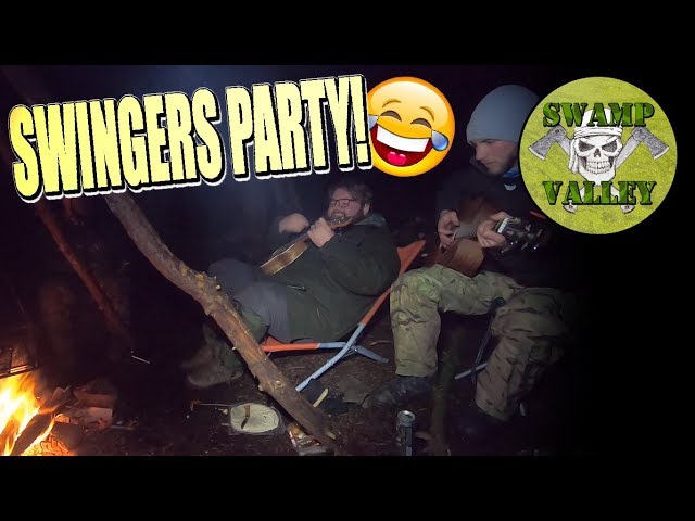 Scottish Bushcraft Party in the Mega Shelter - Singing Round the Campfire