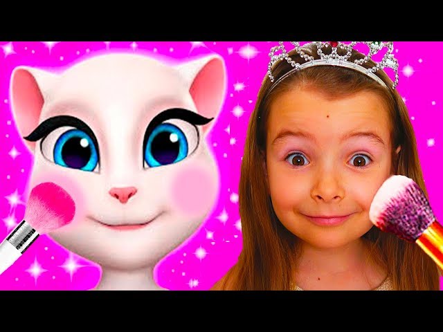Pretend play DRESS UP with makeup toys and funny cat