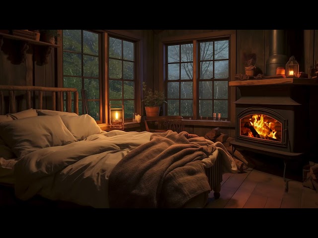 Fireplace Ambience ASMR - Raindrops Falling and Fireplace Sounds for Defeat Stress and Sleep Better